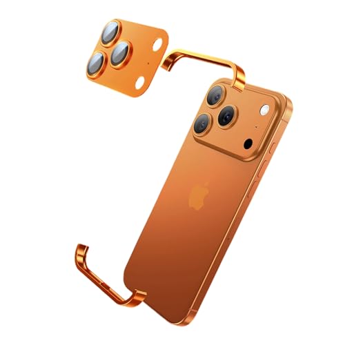 YBDXVX for iPhone 17 Pro Max Aluminum Bumper Case Slim Thin Metal Frameless Minimalist Borderless Design with Camera Lens Protector Shockproof Protective Cover for Men Women, Orange