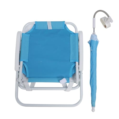 Pilipane Silla de Playa para niños Plegable sillas de Campamento portátiles Silla de de césped al Aire Libre con Paraguas para visitas de picnics Fiestas (Azul)