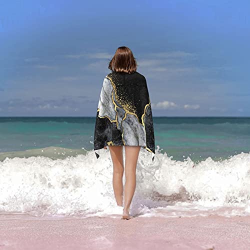 Dadabuliu Bath Towel Black Marble Gold Crack Beach Towels Soft Absorbent Washcloths Quick Dry Luxury Hotel Quality Towelling For Adults Kids Bathroom Spa Gym Swimming 31.5 X 51.2 Inch Oversized #TOP6