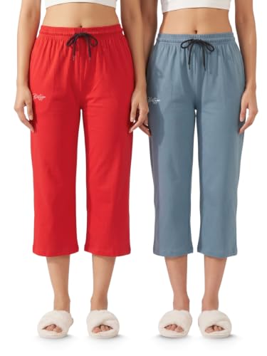Image of Fflirtygo Women's Cotton Plain Calf Length Capri | Nightwear Short Pyjama | 3 /4th Solid Pyjama Pant | Regular Fit Casual & Lounge Wear Capri Combo (Pack of 2)