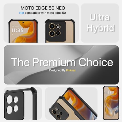 Image of Pikkme Crystal Clear Transparent Back Cover | Ultra Hyrbid | Full Camera Protection | Raised Edge | Bumper Case for Moto Edge 50 Neo 5G (Black)