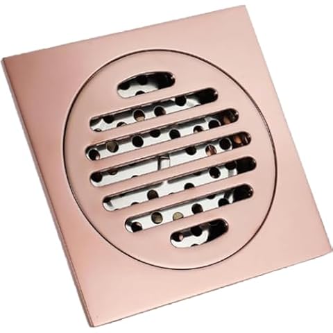4 inch Square Shower Drain -HOMCBEC Rose Gold Brass Square Bathroom Deodorant Shower Floor Drain Waste Grate Drainer,10cm x 10cm, PVD, Floor Waste Drain Point Center with Removable Grate Cover Cover