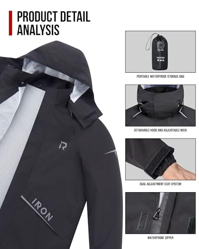 RIDEIRON Motorcycle Rain Gear, Rain Suit for Men & Women Waterproof Jacket and Pants Breathable Reflective Raincoat for Riding, Fishing, Golf, Hunting, Camping L