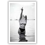 Acqooeakt Vintage Wall Art Black and White Female Feminist Sexy Woman in the Lake Feminist Middle Finger Art Print Canvas Bedroom Girl Wall Decor Aesthetic 12X16 Inch No Frame