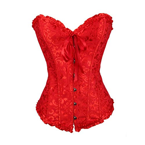 SxyBox Femme Sexy Corset Dentelle Steampunk Gothique Bustier Grande Taille Lingerie Ventre Plat,L,Rouge