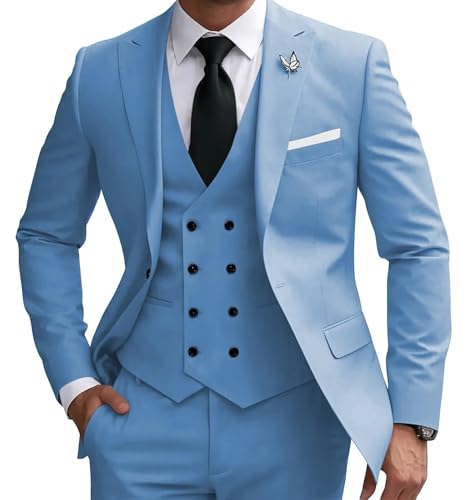 Suits for Men 3 Piece Mens Suit Slim Fit Double Breasted Notch Lapel Vest Pant for Wedding Prom Party Dinner