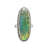 Multi Fire Opal Ring Boho Green Yellow Doublet Opal Ring For Women 925 Sterling Silver Handmade Ring Birthday Valentine Christmas Lovely Gift For Her Large Oval Gemstone Created Opal Jewelry By NKG