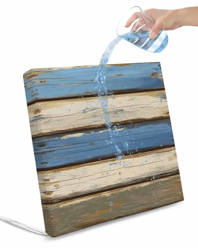 2 Pack Blue Beige Wood Grain Waterproof Cushion Covers with Ties, Outdoor Patio Chaise Lounge Chair Seat Cushion Slip Covers Replacement(Only Cover) Modern Shabby Chic Board 24