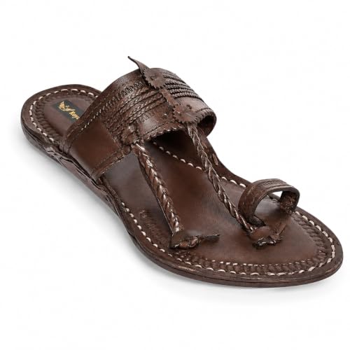 Image of Men's Luxury Handcrafted Genuine Leather Kolhapuri Slippers -C- E43 BROWN