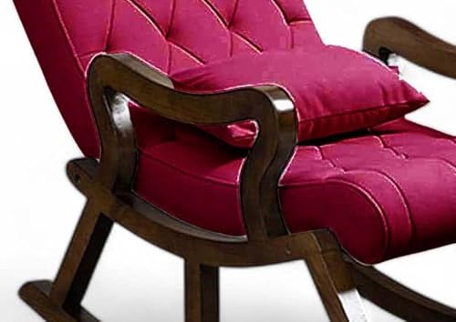 Image of Wood Modern Ergonomic Rocking Chair Including with Cushain Footrest for Relaxing | Rolling Chair for Living Room (Maroon)