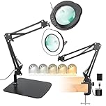 15X 30X Magnifying Glass with Light and Stand, LED Desk Lamp with Base and Clamp, 5 Color Mode, 10 Dimmable Levels, Hands-Free Magnifying Glasses for Reading, Close Work, Crafts, Jewelry
