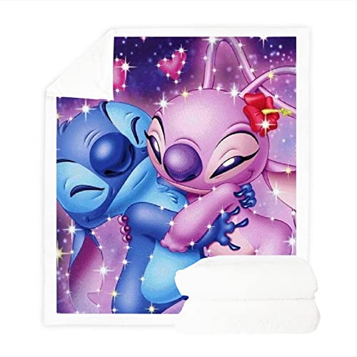 Fgolphd Couverture douillette avec motif de dessin animé Lilo and Stitch - Couverture douce en flanelle - Couverture polaire douillette pour garçons et filles - 12,150 x 200 cm Cover
