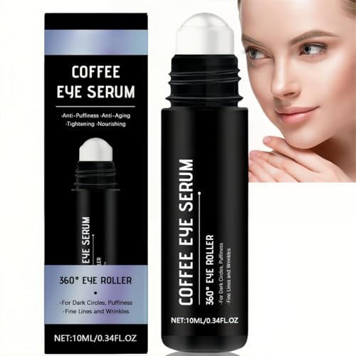 Caffeine Eye Serum Cream for Dark Circles & Puffy Eyes,Anti-Aging Under Eye Serum with 360° Massage Rollerball,Hydrating Eye Cream,Reduce Bags,Wrinkles and Fine Lines,Suitable for Men and Women