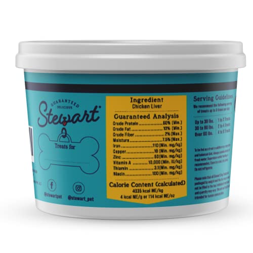 Stewart Freeze Dried Dog Treats, Chicken Liver, Healthy, Natural, Single Ingredient, Grain Free Dog Treat, Liver Treats for Dogs, 1.5 Ounces, Resealable Tub