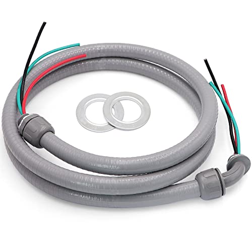 6FT 1/2-Inch Electrical A/C Whip Kit,Nonmetallic Liquid Tight Flexible Electrical Conduit,7.5FT of Connecting Wires 3-Conductor 10-Gauge Wires w/Straight/90 Degree Fittings