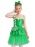 inlzdz Vestido De Navidad De Lentejuelas Brillantes Para Niñas Vestido Princesa Sin Manga Con Lazo Vestido Tutú De Rayas Disfraz De Fiesta Cosplay Verde 15-16 años