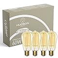 Hudson Vintage Incandescent Edison Decorative Light Bulbs 4-Pack - 60W, 2100K Dimmable, E26/E27 ST64 Warm Antique Squirrel Filament Amber for Indoor Outdoor - Lightbulb - Outdoor Light