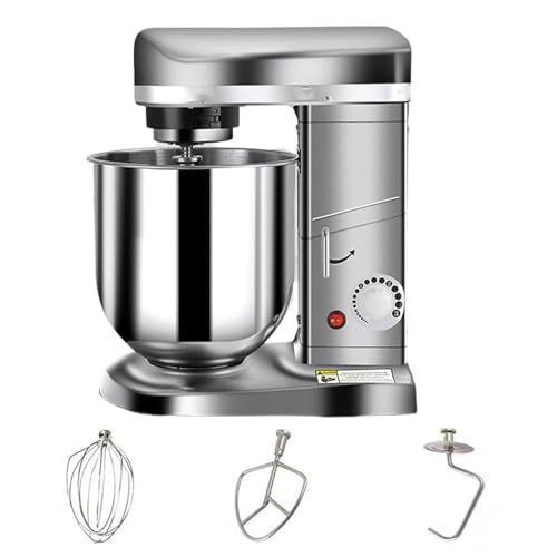 BEESOM Amasadora Comercial,Amasadora Industrial,5l/7l/10l,3 Velocidades Ajustables,Acero Inoxidable,Multifunción,para Repostería Panadería Hogar Silver-7L