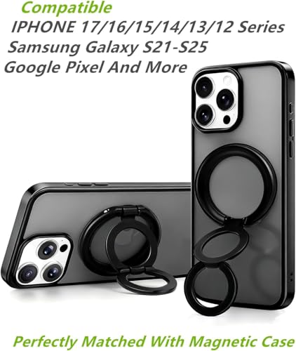 Image of Magnetic Phone Ring, Magnetic Cell Phone Stand Holder Finger Ring [Super Magnet] [360 Rotation] [Double Bracket] (Black)