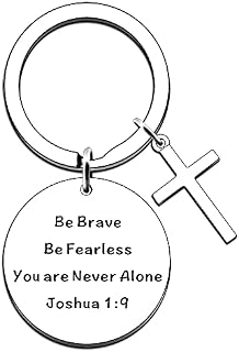 JMIMO Christian Keyring Inspirational Gifts Bible Verse Keychain Inspirational Cross Keyring Religious Gifts Be Brave Be Fearless You are Never Alone Joshua 1:9