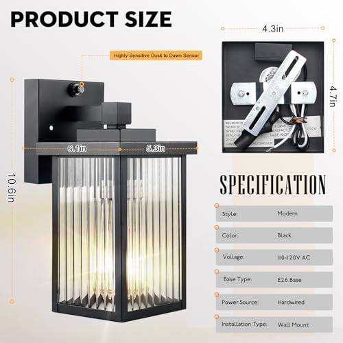 Image of Dusk to Dawn Outdoor Wall Light Fixture, Waterproof Exterior Porch Light with Tempered Glass for House Front Door Garage Patio