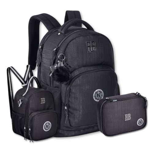 Kit Escolar Rebecca Bonbon Mochila de Costas Preta com Lancheira Térmica e Estojo Box
