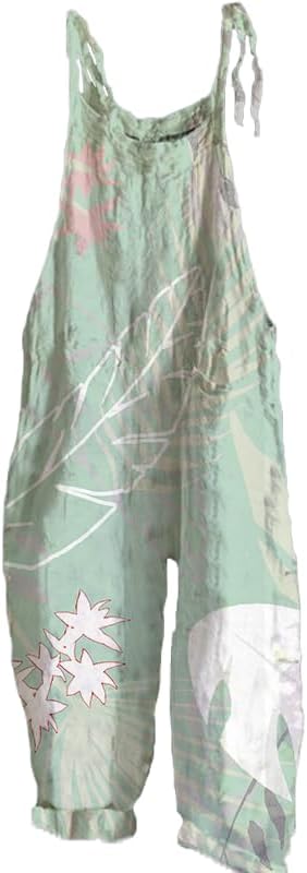 Hawaiian Floral Print Wide Leg Jumpsuits for Women Floral Print Oversized Casual Vacation Spaghetti Strap Rompers