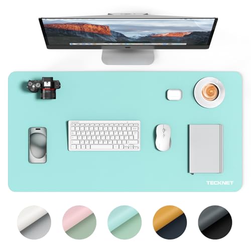 TECKNET Desk Mat Large - 800x400mm Double-Sided Leather Desk Pad, Ultra Thin Large Mouse Pad, Waterproof Desk Pad for Computer, Wipeable Laptop Desk Protector Mat for Office and Home (Blue & Green)