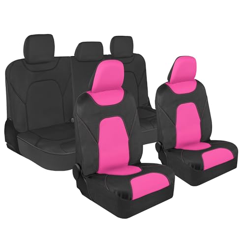 Image of Motor Trend AquaShield Waterproof Pink Front Seat Covers, Black 60 /40 Split Bench Rear Seat - Neoprene Front Car Seats Cover, SUV Seat Covers Protector - Interior Cover for Auto, Trucks, & Dog Owners