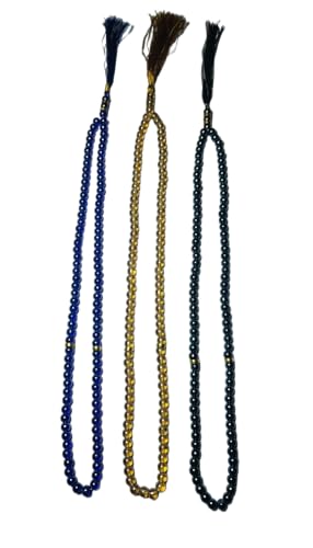 Image of Prayer Beads Tasbih Set, 100 Beads with Tassels, Blue Black Golden, 3 Pack