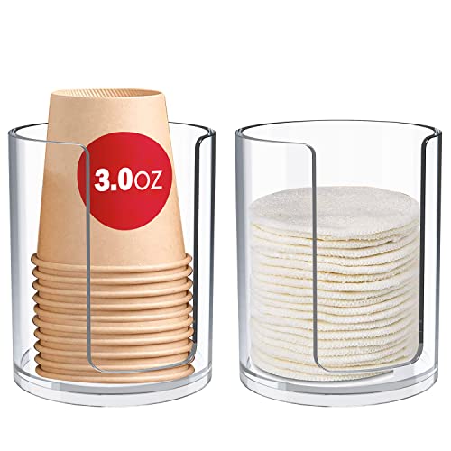 Bathroom Cup Dispenser 3 Oz Countertop, Pack Of 2 Transparent Acrylic Mouthwash Paper Cup Holder Makeup Cotton Round Dispenser For Bathroom Vanity Rinsing #TOP5