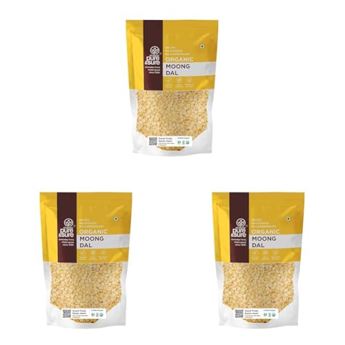 Image of Pure & Sure Organic Yellow Moong Dal Split 500gm | 100% Natural Mung Dal Chilka | Unpolished | Vegan, Gluten-Free, Non GMO | Chemical Free & Pesticides Free (Pack of 3)