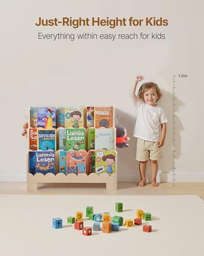 Image of VEVOR 3-Tier Montessori Bookshelf, Kids Scalloped Bookshelf, Wooden Toddler Bookshelf with 2 Hooks, Book Organizer Display for Bedroom, Playroom, Entryway, Nursury, Classroom