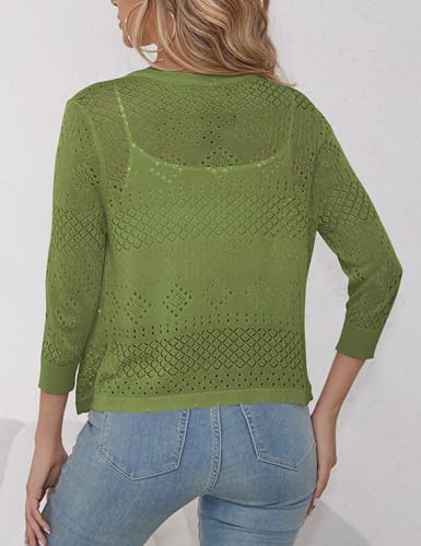 Image of REDHOTYPE Women's 3 /4 Sleeve Cardigan Open Front Cropped Shrugs Summer Hollowed Lightweight Cardigans Sweater (S-XL)