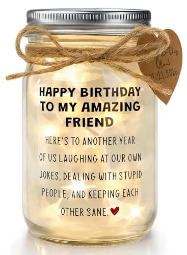 Best Friend Birthday Gift for Women, Funny Friendship Mason Jar Night Light