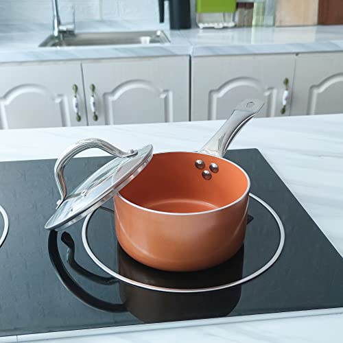 Shineuri 5 Pieces Copper Cookware Copper Pans And Pots Nonstick Pots And Pans Copper Nonstick Cookware, Ceramic Pot And Pans, Copper Pots - 8 Inch Fry Pan, 1.5Qt Pot And 2.5 Qt Pot With Lid #TOP1