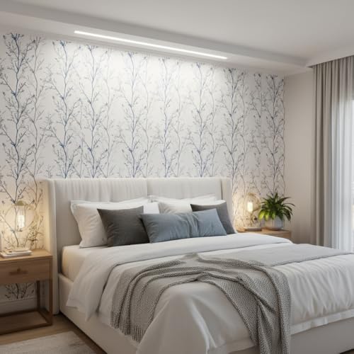 Image of Hotegxa Blue & Grey Tree Branch Pattern Wallpaper | Self-Adhesive Peel & Stick Wall Decor Sheet | Waterproof PVC Wall Sticker for Living Room, Bedroom & Home (45x300 cm)