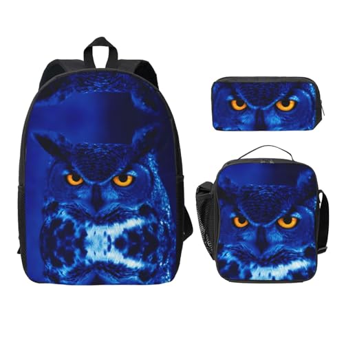 Sac à dos d'école hibou bleu 3 pièces pour grandir en confiance