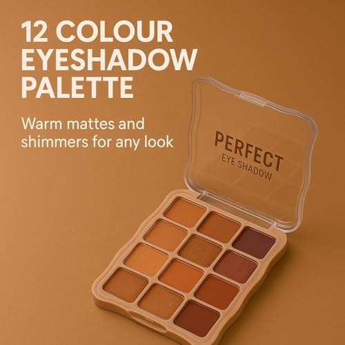 Image of Eyeshadow Palette Nude Tones - Highly Pigmented Eyeshadow Brown Tones Neutral Nude Tones Shimmer & Matt Eye Shadow, 12 Shades Brown Eye Shadow Waterproof Vegan Makeup for Smoky Eyes