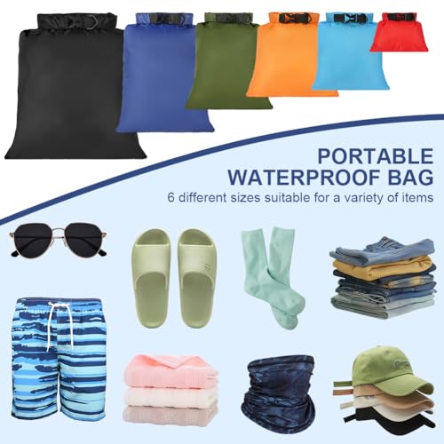 vsshe wasserdichte Tasche, 6 Stück wasserdichte Aufbewahrungsbeutel, 1,5/2,5/3/3,5/5/8L Packsack Wasserdicht Ultraleicht Dry Bag Trockentasche für Driften Schwimmen Schnorcheln Camping Kajak Zubehör