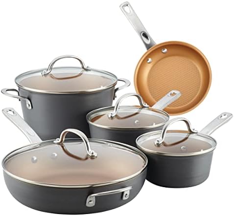 Ayesha Curry Home Collection Hard Anodized Nonstick Cookware Pots and Pans Set, 9 Piece, Charcoal Gray