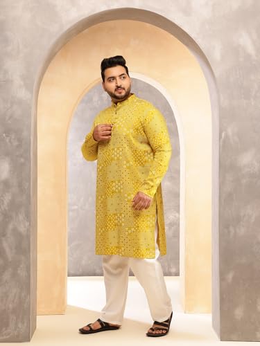 Image of SOJANYA Plus (Since 1958) Men's Cotton Blend Sanganeri Printed Long Kurta