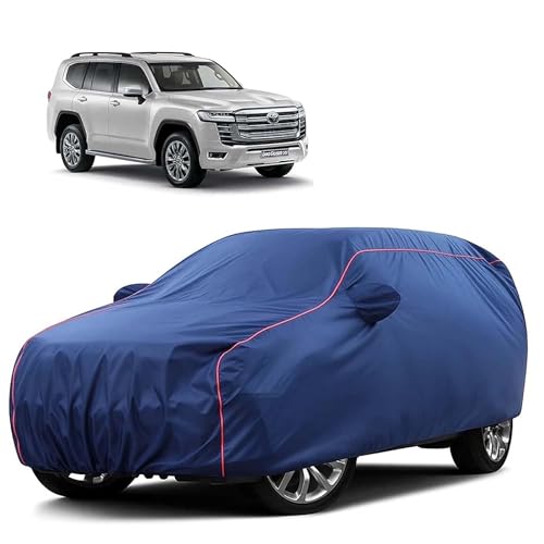Image of Sulfar 100% Water Resistant Car Body Cover Compatible with Mirror for Toyota Land Cruiser 300 (Triple Stitched, Full Bottom Elastic, Blue Tafetta with Red Piping)