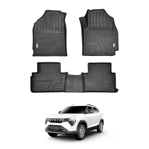 Image of Amazon Basics 5D Custom Fit Car Floor Mats for Mahindra XUV 3XO Manual | Odor Free Virgin Polymer | All Weather Waterproof Protection | Edge to Edge Coverage | 3 Piece Set