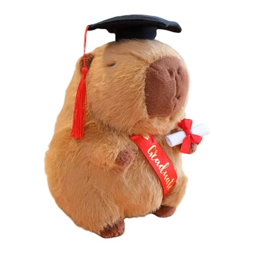 Graduación Capibara Muñeco de Peluche Coleccionable Adorno Creativo Figura Simulación con Gorro Cómodo para Adultos Cumpleaños Decoración Hogar, marrón
