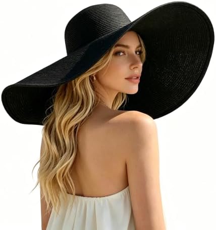 Oversized Beach Straw Hats for Women Extra Large Wide Brim Beach Hat Foldable Roll up Floppy Sun Hat Summer Outdoor