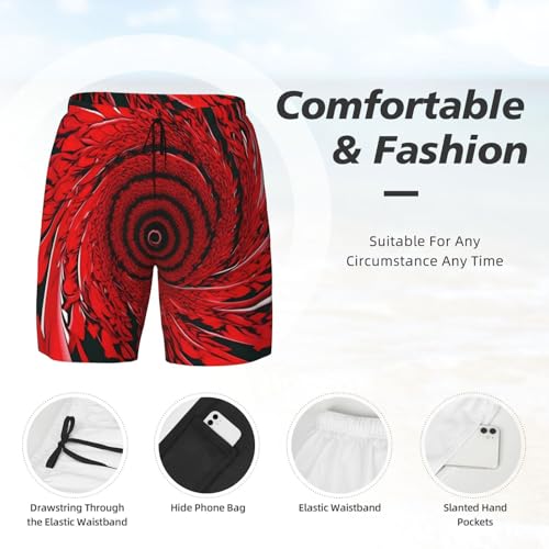 Men's Red Flower Vortex Spiral Print Quick-Dry Mesh Swim Trunks Stretch Lining Beach Shorts Surfing Summer Vacations4