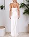 Summer Satin Maxi Dresses for Women 2025 Cowl Neck Ruched Silk Formal Wedding Guest Bridesmaid Slip Dress with Slit White