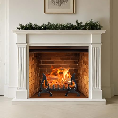 Zettfuly Fireplace Grate 17 inch with Fireplace Andirons, Fireplace Log Grates with Decorative Andirons for Wood Burning, Log Grate for Fireplace Heavy-Duty and Stylish Fire Shape Design