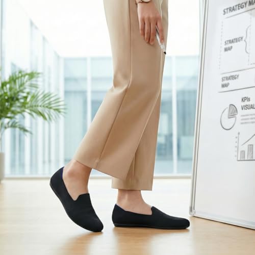 Image of poemlady Women's Ballet Flat Shoes Dress Shoes Knit Round Toe Slip On Ballerina Walking Flats Shoes for Woman Low Wedge Casual